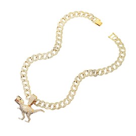 Fachoice Iced Out Dinosaur Pendant for Men Hip Hop Gold Dinosaur Cuban Necklace, Cool Dinosaur Cuban Chain Necklace Rock Dinosaur Animal Necklace Men’s CZ Dinosaur Jewelry Rapper Dinosaur Necklace