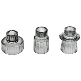 Vixdonos Taper Glass Candlestick Holders Tealight Candle Holders for Table Centerpieces, Wedding Decor and Dinner Party (3 Pcs, Gray)