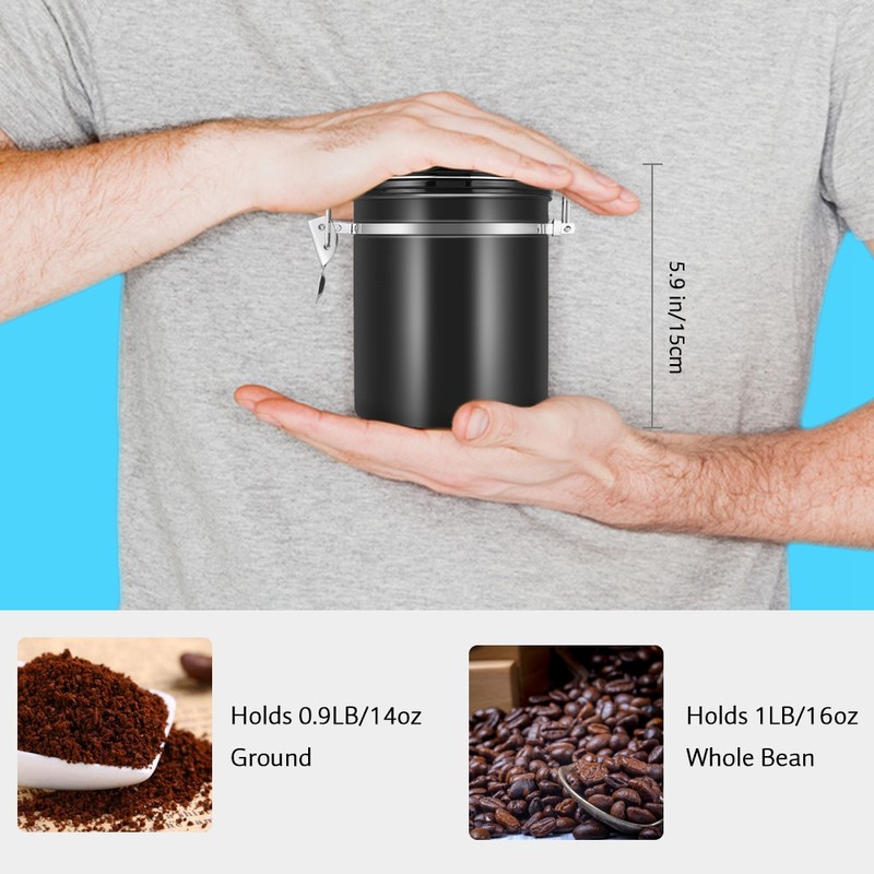 1.5L 304 Stainless Steel Airtight Coffee Beans Container Storage Canister