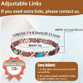 EnerCoppeX Copper Magnetic Bracelet for Women - Turquoize Detox Jewelry with 3500 Gauss Magnet (R)
