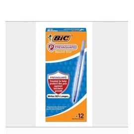BIC 12 X BIC PrevaGuard Round Stic Ballpoint Pen Medium Point Blue Ink 12 Count .