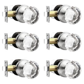 Lepushom 6 Pack Crystal Door Knobs Interior, Elegant Satin Nickel Closet Door Knob, Keyless Glass Door Knobs for Hallways and Laundry Rooms