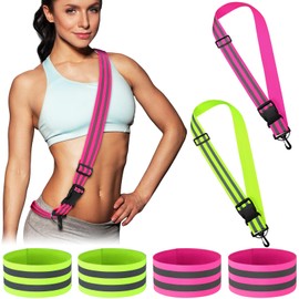 Saintrygo 6 Pcs Reflective Sash for Walking at Night Reflective Strap Arm Band High Visibility Belt Safety Ankle Strap for Reflective Vest Clothing Running Gear(Fluorescent Pink)