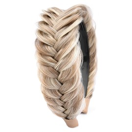 Gledola Wide Messy Braided Headband with Teeth Synthetic Hair Braided Headband High Elasticity Braids Braided Hair Band Hairpiece for Girls Women (Light Highlighted)