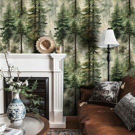 GRKECMC Peel and Stick Wallpaper Forest Removable Wallpaper Shiplap Green Self Adhesive Contact Paper for Home Bedroom Stick On Wall Decor 17.3in x 9.8ft