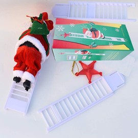 Climbing Santa Ladder Electric Santa Claus Climbing Ladder Up and Down Creative Plush Santa Claus Figure with Bag Musical Moving Santa Indoor Outdoor Xmas Tree Hanging Ornaments for Party Home Decor