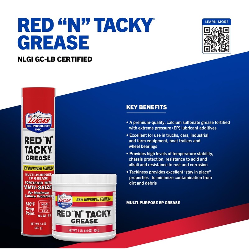 Lucas Oil 10005 Red 'N' Tacky Grease - 14 Ounce