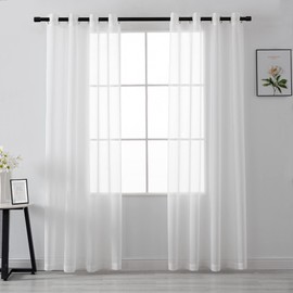HUTO White Sheer Curtains 72 Inches Long for Bedroom Set of 2 Panels Grommet Faux Linen Window Voile Semi Baisc Sheer Curtains for Living Room 52x72 Inch