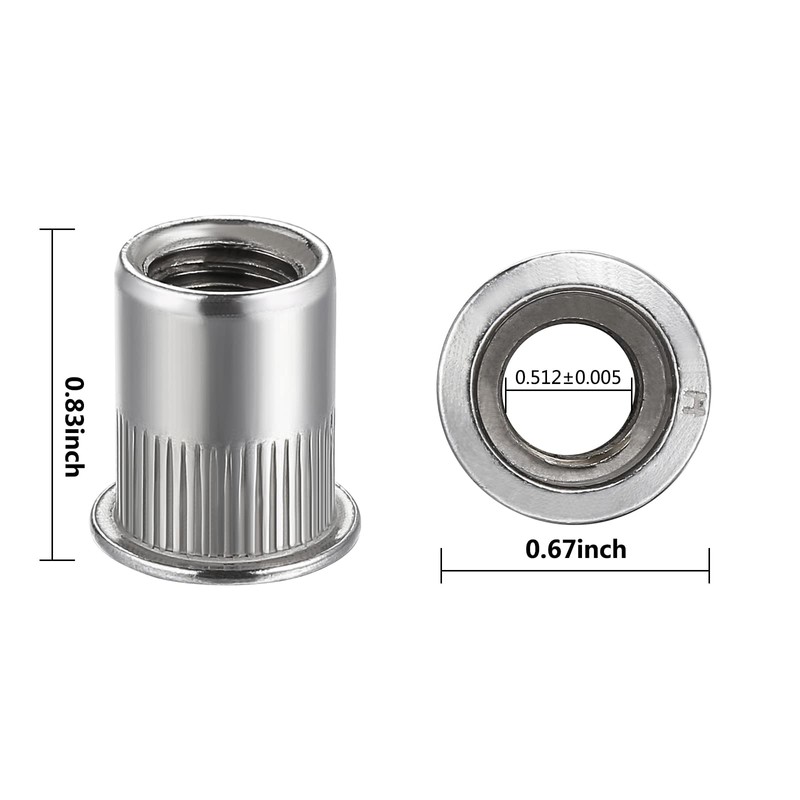 Wensilon Rivet Nut 3/8"-16UNC 50Pcs Stainless Steel 304 Finish Flat