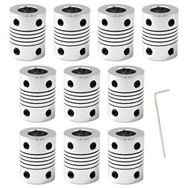 Flexible Shaft Coupler 5mm to 6mm 25mm Length Aluminum Alloy Flexible Coupler for 3D Printer and CNC Machines 10pcs (Key Included)