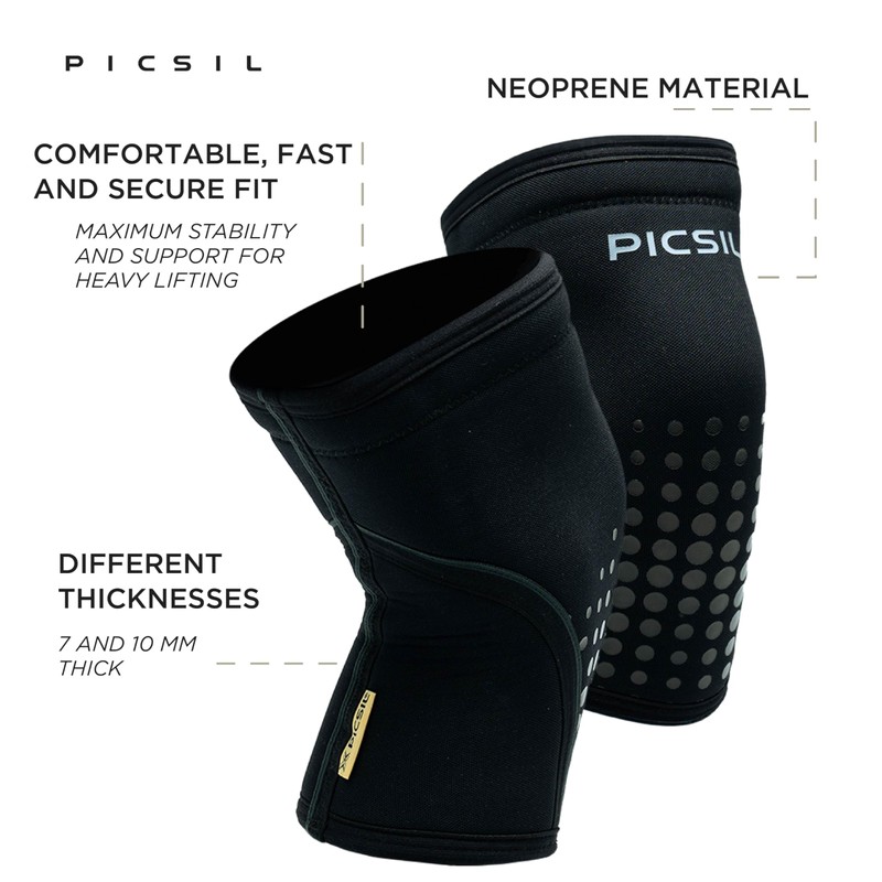 PICSIL 7/10mm Rigid Neoprene Knee Pads, 2 Knee Sleeves for
