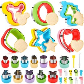 Sandwich Cutters for Kids, 30 Pack Cookie Cutters for Kids, Vegetable Cutters for Kid Set, Stainless Steel Fruit Shape Cutter Cute Fruit Mold with 10 Fruit Animal Picks for Kid Baking Tools