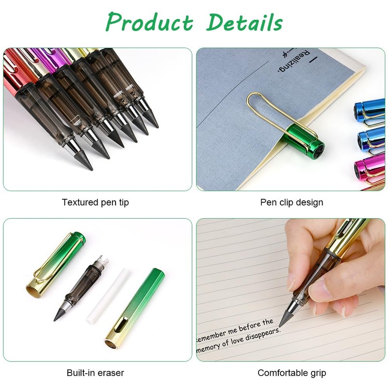 OFFCUP Everlasting Pencil, 6pcs Infinity Pencil with Eraser and Replacement