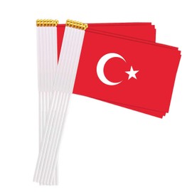 25 Packs Small Turkey Flags on Handheld Stick，Miniature Turkish Flag for Outside,4x6 Inch Mini Hand Held Banner with Golden Topper,Patriotic Decorations
