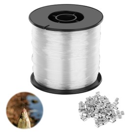 0.8 mm Nylon Thread Transparent Tear-Resistant Transparent Cord, 200 m Nylon Cord with 120 Pieces Aluminium Crimp Sleeves, Fishing Line Strong Nylon Line, Invisible Strong Fishing Line for Fishing