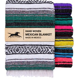 El Paso Designs El Paso Designs Mexican Yoga Blanket | Colorful Falsa Serape | Park Blanket, Yoga Towel, Picnic, Beach Blanket, Patio Blanket, Soft Woven Saddle Blanket, Boho Home Dcor (Hunter Green)