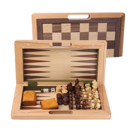 GSE Games & Sports Expert 16" Deluxe 3-in-1 Wooden Folding Chess, Checker & Backgammon Board Game Combo Set, Portable Travel Game Set for Kids & Adults