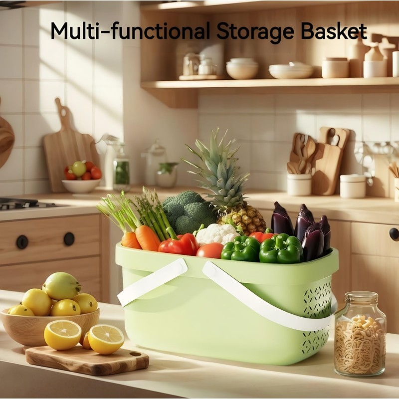 Plastic Shower Caddy Basket,Storage Basket with Handle Green