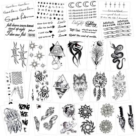 HOWAF Temporary Tattoos for Adult Men Women Kids(30 Sheets), Waterproof Temporary Tattoo Fake Tattoos Body Art Sticker Hand Neck Wrist Cover Up Set, Dragon Spider Snake Mandala Flower Wolf Etc