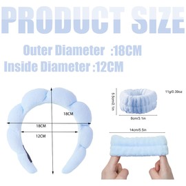 Headband Wrist Wash Band Set, Spa Face Hairband Wrist, Wrist Spa Wash Band, Sponge and Terry Cloth Fabric Headband, Wrist Makeup, for Skin Care, Facial Cleansing, Shower (#3)