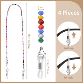 BILIONE 4Pcs Beaded Glasses Chains for Women & Girls, Cute Sunglasses Holder Strap Around Neck, Purple, Red, Rose, Yellow, 27 inch