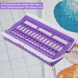 Embroidery Thread Organiser, 30 Positions Sewing Needle Pins Holder Cross Stitch Project Dedicated Hand Tool (Purple)