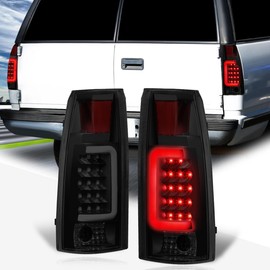 PM PERFORMOTOR C-Shape 3D LED Tail Lights Brake Lamps Assembly Compatible with 88-00 Chevy/GMC C/K Pickup,Black Housing/Smoked Lens