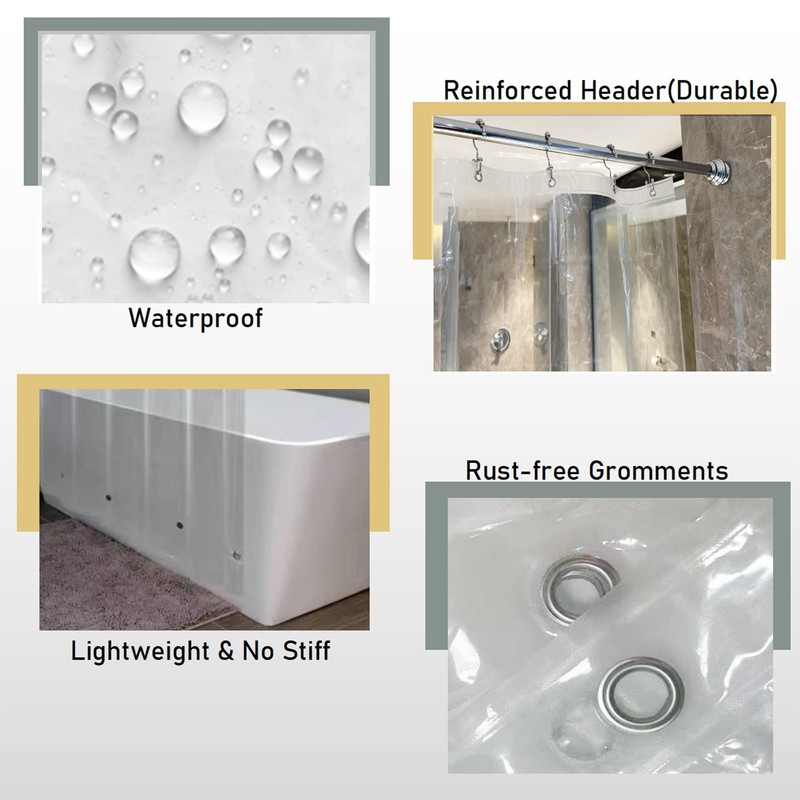 90 Inch Long Shower Curtain Liner with Magnets & Free