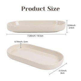 INGOFIN 7" Ceramic Bathroom Vanity Tray - Bathroom Organizer Countertop Tray for Perfume, Jewelry, Candles, Small Kitchen Counter Soap Tray, Decorative Tray for Bathroom Vanity and Toilet Tank, Beige
