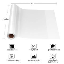 Ryebme Clear Sublimation Vinyl for Light Colour Cotton Fabric 30.5 x 183 cm Vivid Colours Clear Dye Sublimation Vinyl High Transfer Rate (Mat)