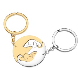 BAMAY Valentines Stainless Steel Cute Dachshund Keyring Couple Dog Car Key Ring Puppy Jewellery Gifts for Women Girls Gold-Plated + Silver Plated 39 mm x 39 mm