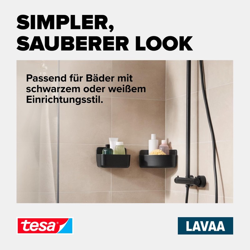 tesa Lavaa Shower Basket S, Matte Black - Shower Shelf