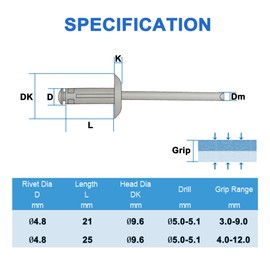 BESTYCHAO 60pcs Tri-Fold Exploding Large Head Aluminum Blind Rivet Pop Rivet Rivets - Silver(4.8x21mm)