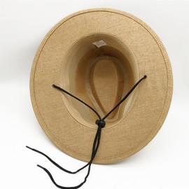 masanoya Mesh Class Wide Brim Straw Panama Fedora Hat Jazz Hat for Men Women Sun Hat Summer Beach Hat (Paper Straw, Khaki)