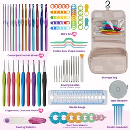 RealPlus 108PCS Crochet Kit for Beginners, 14 Sizes Crochet Hooks, Crochet Hook Set with Ergonomic Soft Handle, Gift for Women, Crochet Tool with Storage Bag