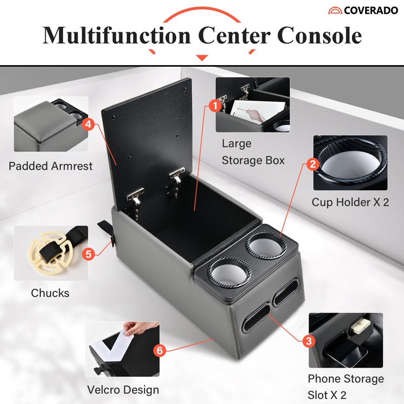 Coverado Car Center Console, Universal Bench Seat Center Consoles, Center