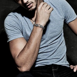 Oidea Mens Viking Bear Claw Bracelet: Vintage Punk Heavy Stainless Steel Byzantine King Chain Bracelet Norse Amulet Jewelry Gifts for Men Women, 8.26" Chain, Silver