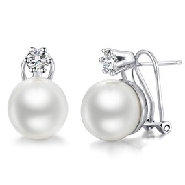 jiamiaoi Shiny Pearl Earrings Silver 925 Stud Large Pearl Earrings with Zirconia Earrings Silver Pearls Women's Earrings with Pearl Simulated 13 mm, Silver