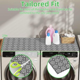 54'' x 27'' Washer and Dryer Covers for the Top, Non-Slip Washing Machine Cover, Diatomite Washer Dryer Top Protector Mat for Laundry Kitchen Home Black&White
