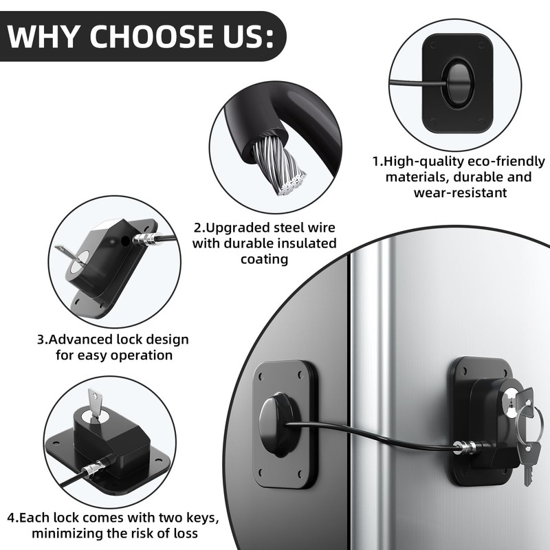 RORMGO Refrigerator Lock 2 Packs, Fridge Lock with Silicone Wire