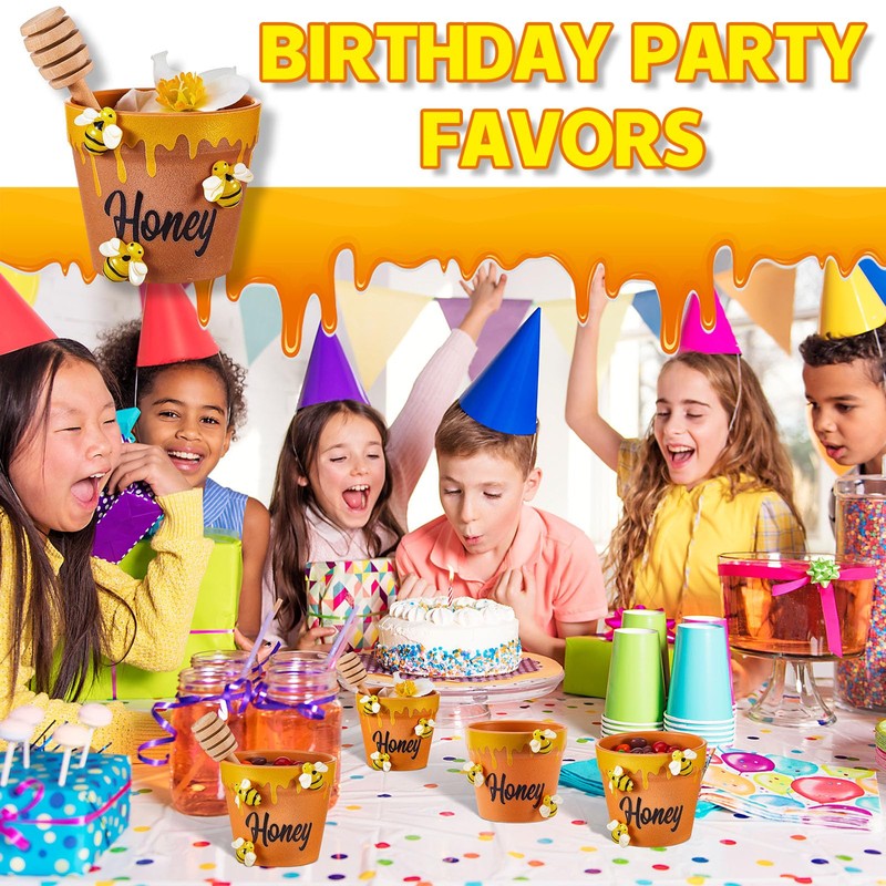 meekoo 16 Sets Mini Honey Bee Pots with Wooden Dippers