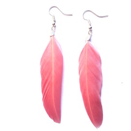 Rose Pink Feather Earrings - Handmade Slim Look