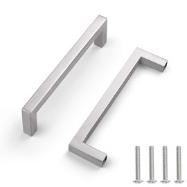 Drenky Furniture Handles, Cupboard Handles Stainless Steel 2 Pieces Silver Handles Kitchen with Screw 128mm Hole Spacing for Kitchen Cabinets Drawer