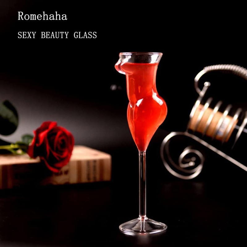 2Pcs Body Shaped Cocktail Glass Set, 6.09oz Clear Hand Blown