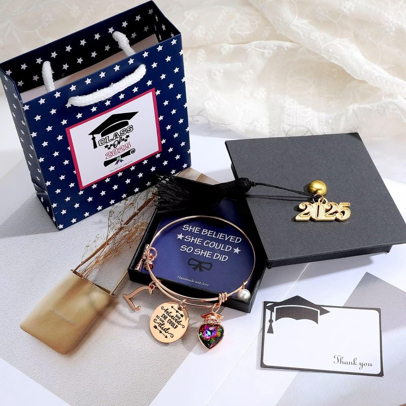 Yoosteel 2025 Graduation Gifts Initial Bracelets, Rose Gold Bracelets Initial