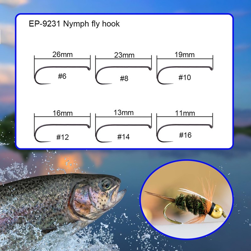 100pcs Eupheng Plus Best Barbless Competition Fly Fishing Hook Collection,
