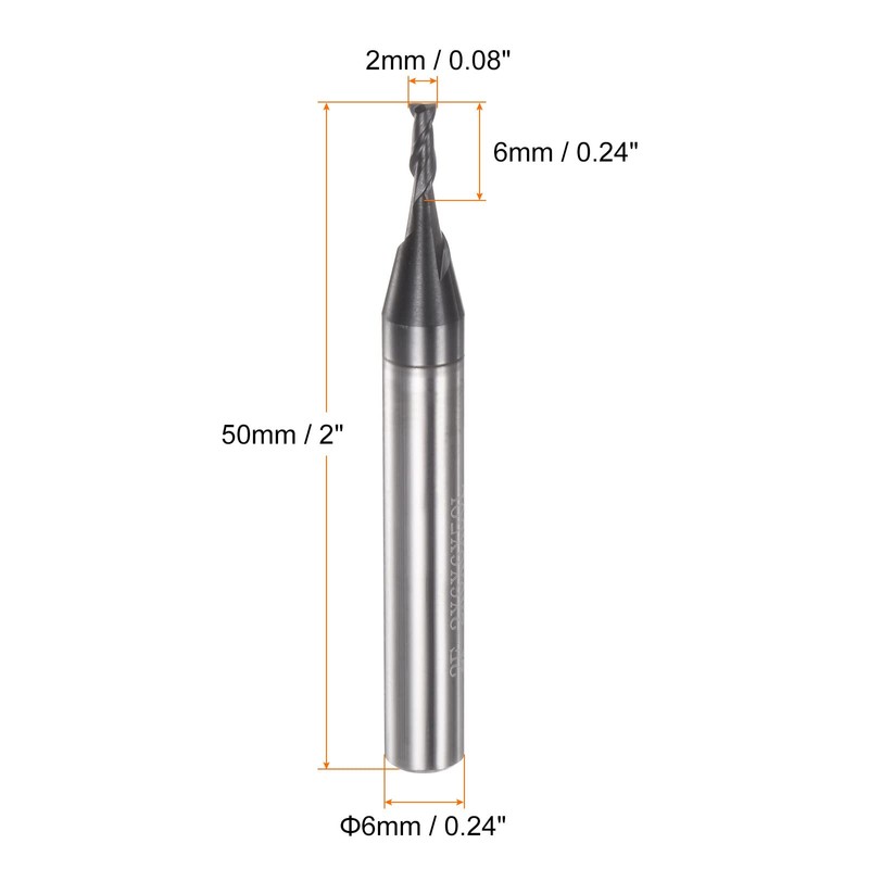 sourcing map Square End Mill 2mm x 6mm Cutting 6mm