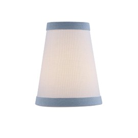 Aspen Creative 51057-6, Hardback Empire Transitional Clip-On Chandelier Shade, White Linen Fabric with Light Blue Trim on Top and Bottom, 2-1/2" Top x 4" Bottom x 5" Slant, Set Of 6