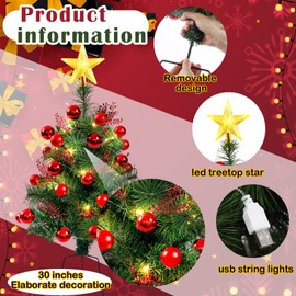 Arrowbash 4 Pack 30 Inch Pre Lit Pathway Star Topper Christmas Trees with LED Lights, Outdoor Artificial Xmas Tree Decoration with Ball Ornament, Branch Garland for Porch, Driveway, Yard, Garden