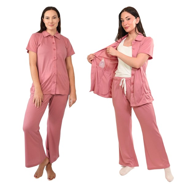 Inspired Comforts Post Surgery Mastectomy Recovery Pajama Set with Internal